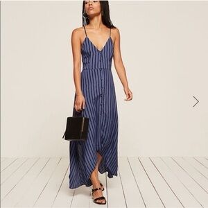 Reformation Savannah Striped Handkerchief Hem Dress Black/Blue 8